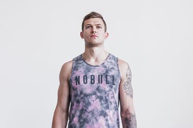 Nobull Tie-Dye Men's Tank Tops Pink | Australia (IQ3184)